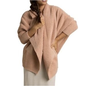 Barefoot Dreams Cozychic Chevron Ribbed Cardigan Misty Rose Knit XXS/XS